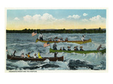 Sault Ste. Marie, Michigan - View of Tourists Shooting the Rapids in Canoes Posters by Lantern Press 
