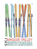 Maggie Valley, North Carolina - Skis in Snow Print by Lantern Press 