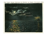 Cleveland, Ohio - Lighthouse, Harbor Entrance from Ocean at Night Poster von Lantern Press 