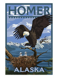 Bald Eagle and Eaglets - Homer, Alaska Poster by Lantern Press 
