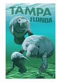 Tampa, Florida - Manatees Affiches par Lantern Press 