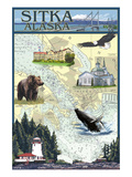 Sitka, Alaska - Nautical Chart Art by Lantern Press 