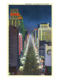 Los Angeles, California - Aerial View of Broadway at Night Poster by Lantern Press 