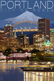 Portland, Oregon - Skyline at Night Prints by Lantern Press 