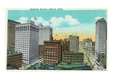 Detroit, Michigan - Aerial View of Downtown Art by Lantern Press 