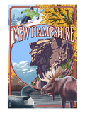New Hampshire - Montage Scenes with Old Man Posters by Lantern Press 