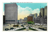 Detroit, Michigan - First National Bank, City Hall Exterior Posters by Lantern Press 