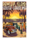 Pawleys Island, South Carolina - Woodies on Beach Poster by Lantern Press 