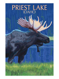Priest Lake, Idaho - Moose at Night Posters by Lantern Press 