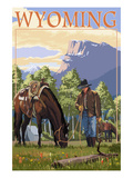 Cowboy and Horse in Spring - Wyoming Prints by Lantern Press 