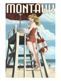 Montauk, New York - Pinup Girl Lifeguard Prints by Lantern Press 