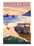 Santa Cruz, California - Woody on Beach Poster von Lantern Press 