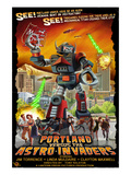 Portland, Oregon vs. The Astro-Invaders Prints by Lantern Press 
