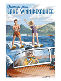 Lake Winnipesaukee, New Hampshire - Water Skiing Scene Art par Lantern Press 