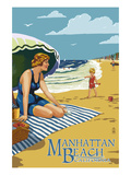 Manhattan Beach, California - Woman on the Beach Prints by Lantern Press 