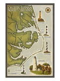 Lighthouse and Town Map - Outer Banks, North Carolina Prints by Lantern Press 