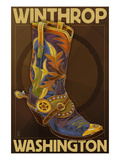 Winthrop, Washington - Boot Design Poster by Lantern Press 