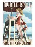 Myrtle Beach, South Carolina - Pinup Girl Lifeguard Print by Lantern Press 