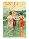 Carolla, North Carolina - Beach Scene with Three Ladies in Swim Attire in Water Kunstdrucke von Lantern Press 