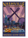 Nashville, Tennessee - Skyline at Night Prints by Lantern Press 