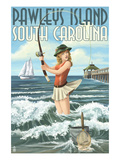 Pawleys Island, South Carolina - Surf Fishing Pinup Girl Prints by Lantern Press 