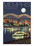Memphis, Tennessee - Memphis Skyline at Night Posters by Lantern Press 