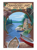 Cranberry Lake, New York - Cabin on Lake Montage Poster by Lantern Press 