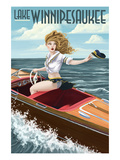 Lake Winnipesaukee, New Hampshire - Pinup Girl Boating Posters by Lantern Press 