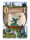 Detroit, Michigan - Montage Scenes Print by Lantern Press 