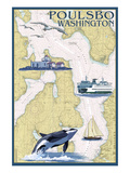 Poulsbo, Washington - Nautical Chart Affiches par Lantern Press 