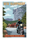 New Hampshire - Motorcycle Scene and Old Man of the Mountain Prints by Lantern Press 