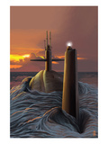 Submarine and Sunset Láminas por Lantern Press Submarine and Sunset Láminas por Lantern Press