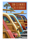 San Clemente, California - Woodies Lined Up Posters by Lantern Press 