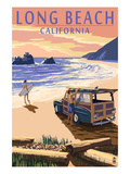 Long Beach, California - Woody on Beach Prints by Lantern Press 