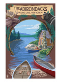 The Adirondacks - Long Lake, New York State - Montage Poster by Lantern Press 