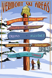 Vermont - Ski Areas Sign Destinations Art by Lantern Press 