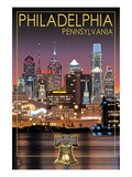 Philadelphia, Pennsylvania - Skyline at Night Art by Lantern Press 