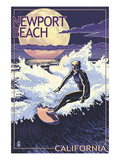 Newport Beach, California - Night Surfer Print by Lantern Press 