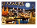 St. Augustine, Florida - Night Scene Print by Lantern Press 