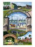 St. Augustine, Florida - Montage Scenes Art by Lantern Press 
