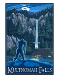 Multnomah Falls, Oregon - Bigfoot Print by Lantern Press 