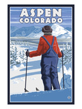 Skier Admiring - Aspen, Colorado Art by Lantern Press 