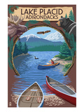 Lake Placid, New York - Adirondacks Canoe Scene Posters by Lantern Press 