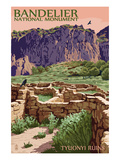 Bandelier National Monument, New Mexico - Tyuonyi Ruins Prints by Lantern Press 