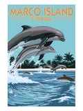 Marco Island, Florida - Dolphins Jumping Print by Lantern Press 
