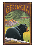 Georgia - Black Bear in Forest Art by Lantern Press 