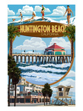Huntington Beach, California - Montage Scenes Prints by Lantern Press 