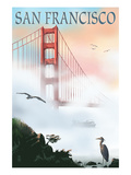 Golden Gate Bridge in Fog - San Francisco, California Poster by Lantern Press 
