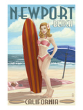 Newport Beach, California - Pinup Surfer Girl Poster by Lantern Press 