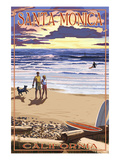 Santa Monica, California - Sunset Beach Scene Kunstdruck von Lantern Press 
